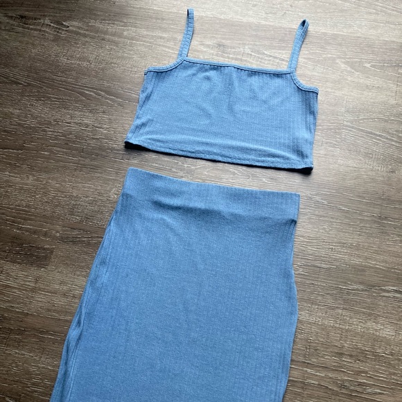Boohoo Two Piece Dress Set Blue Ribbed Size 4 - Picture 3 of 5